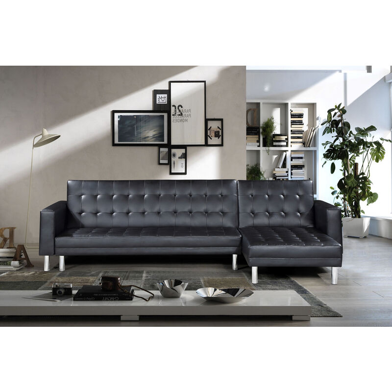 Canapé d'angle 5 places Noir Simili Design Promotion