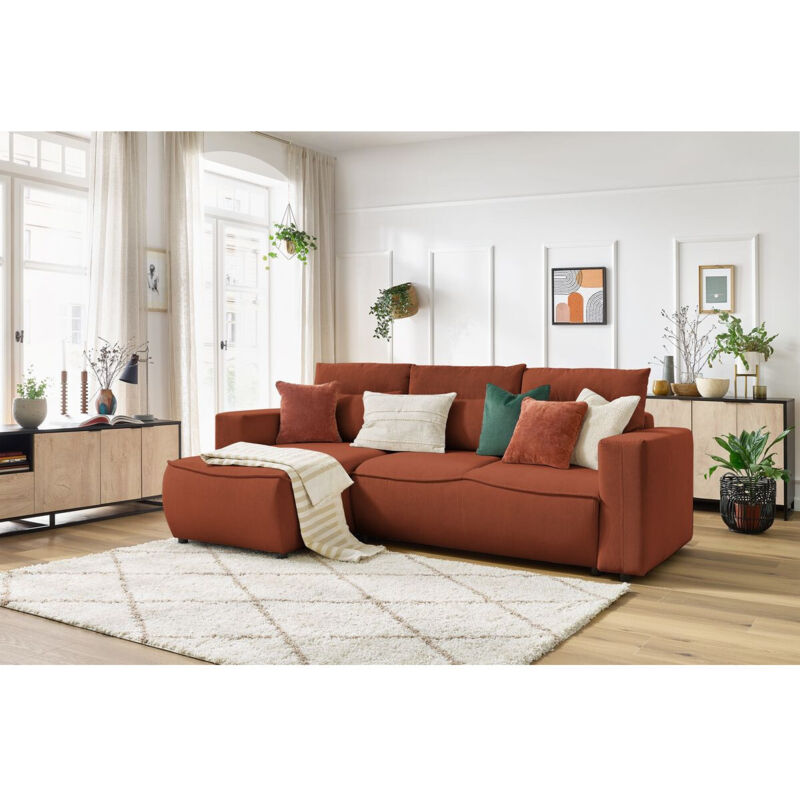 Bobochic - xs - Canapé d'angle convertible coffre jasmin velours côtelé Angle gauche Orange