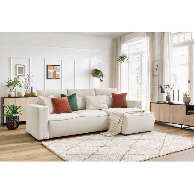 Bobochic - xs - Canapé d'angle convertible coffre jasmin velours côtelé Angle droit Beige