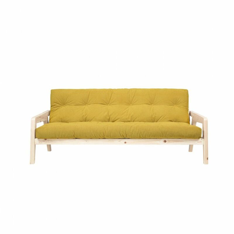 Canapé convertible futon GRAB pin naturel coloris miel couchage 130 cm. - jaune