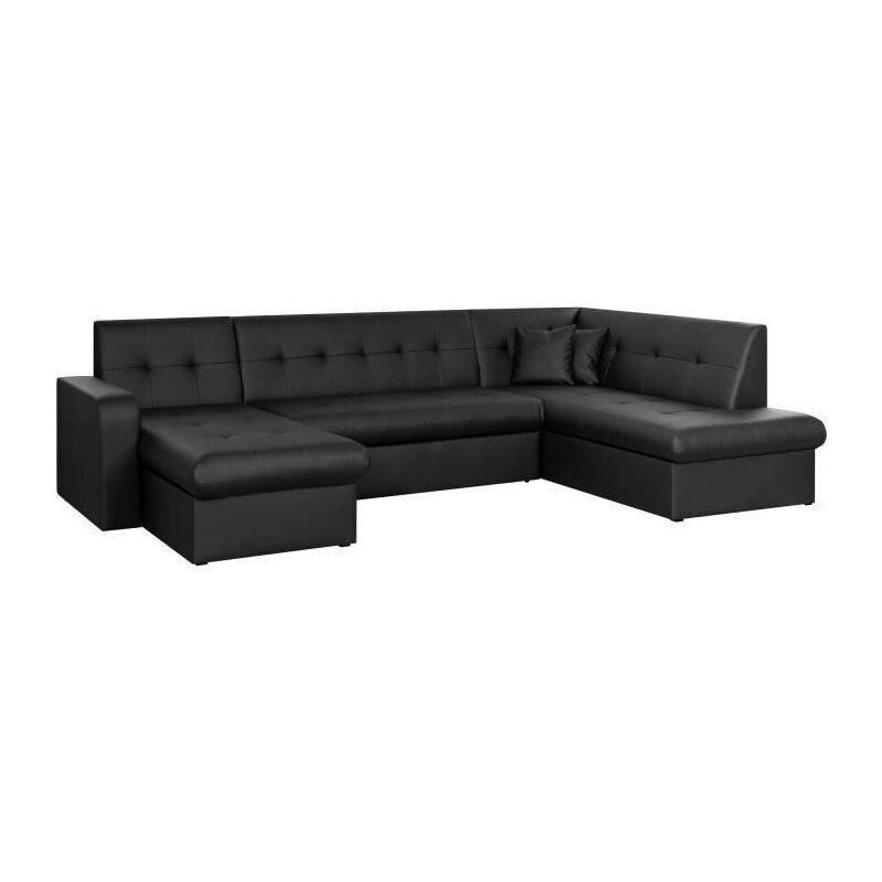 ROMAN Canape convertible panoramique 7 places - Simili Noir - L 301 x P 189 x H 81 cm