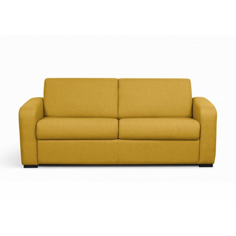 Canapé 3 places DAISY en tissu - Matelas épaisseur 13cm - Jaune moutarde, Dimensions du couchage - 140 x 190 cm - Jaune moutarde