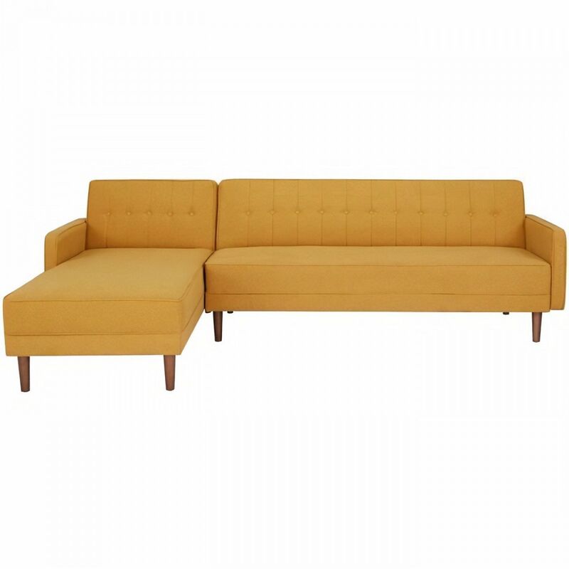 Canapé d'angle 3 places réversible - Tissu jaune moutarde - Pieds en bois - L 286 x P 169 x H 80 cm - IMANIA