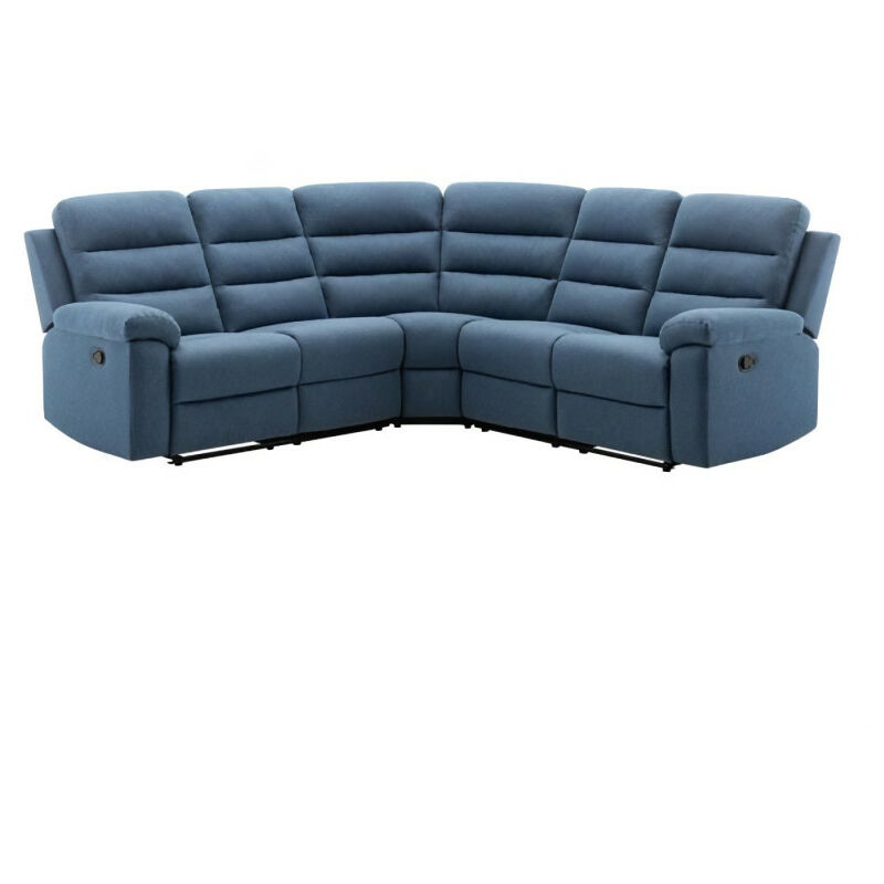 Canapé d'angle avec 2 places relax manuels - Tissu bleu - L 230 x P 55 x H 100 cm - AUGUST