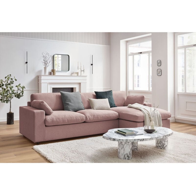 Canapé d'angle fixe réversible belair Rose - Bobochic