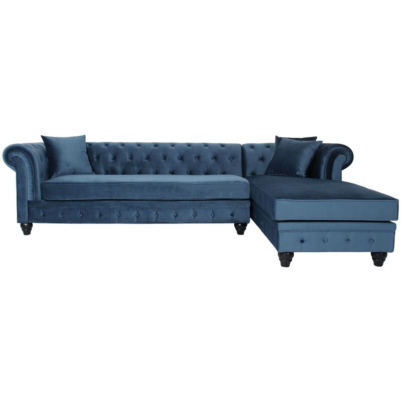 Canapé d'angle capitonné style chesterfield Roosevelt Velours Bleu - Bleu