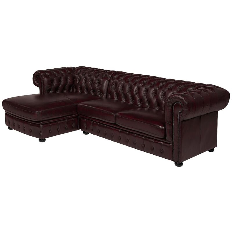 Vente-unique - Canapé d'angle chesterfield brenton 100% cuir de buffle - Marron reflets châtains - Angle gauche