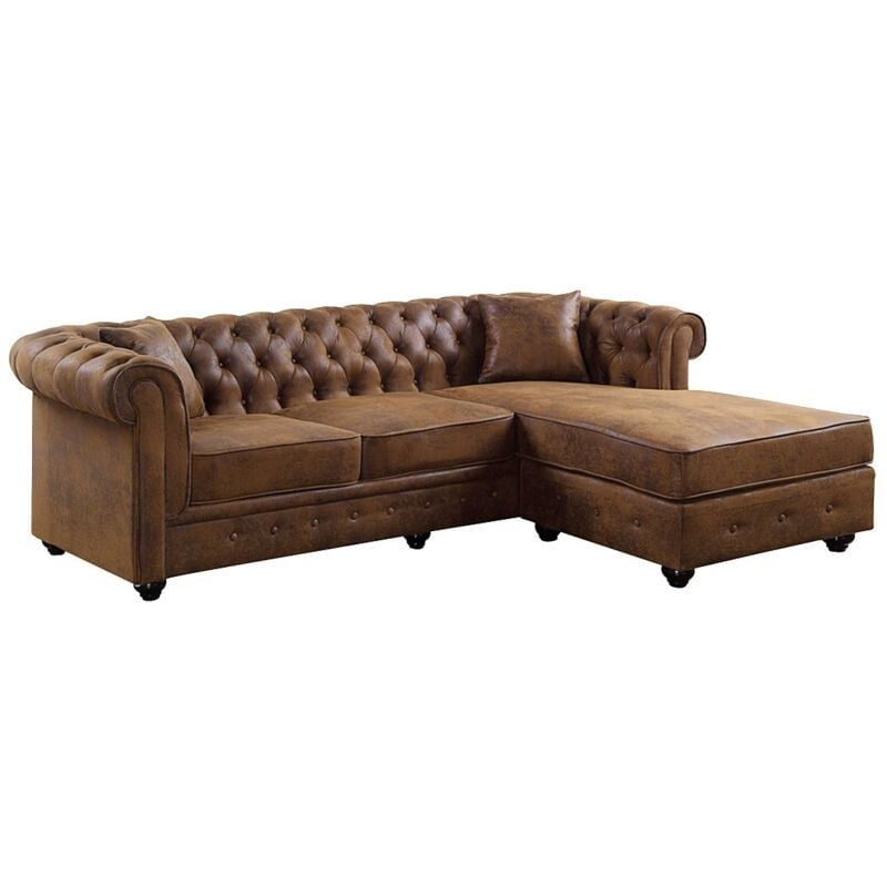 Vente-unique - Canapé d'angle chesterfield réversible toledo en microfibre vieillie - Marron