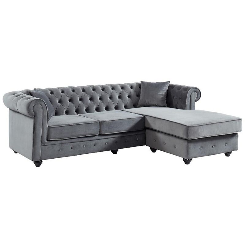 Vente-unique - Canapé d'angle chesterfield réversible toledo en velours - Anthracite