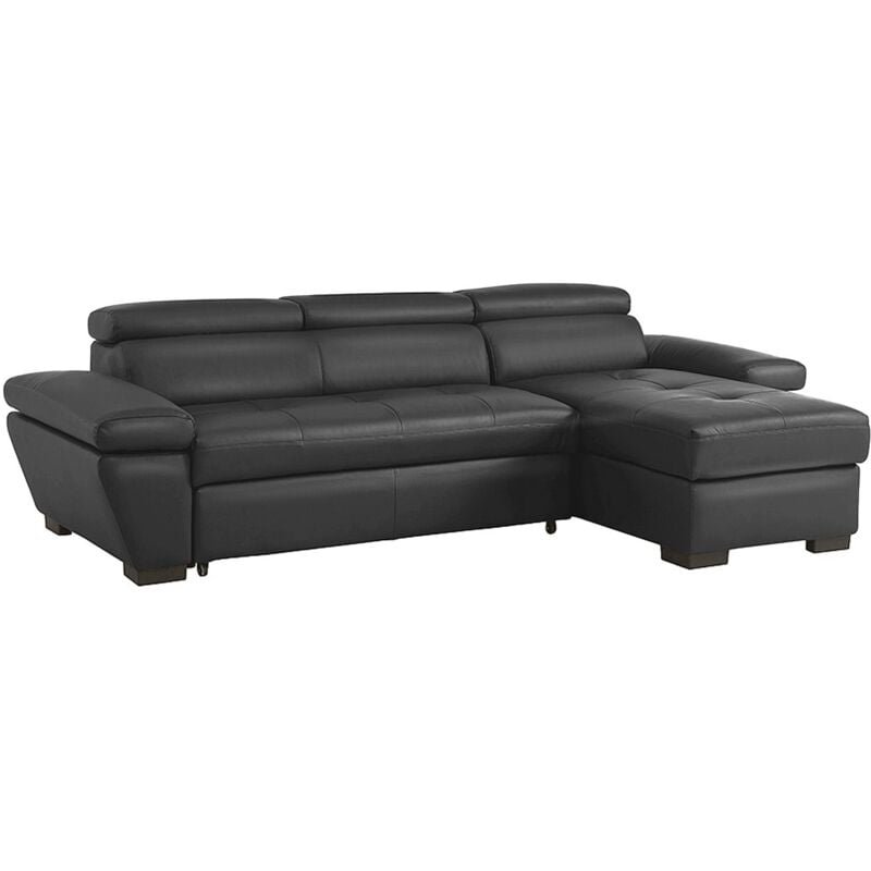 Vente-unique - Canapé d'angle droit convertible en cuir gris anthracite jonova