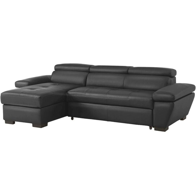 Vente-unique - Canapé d'angle gauche convertible en cuir gris anthracite jonova
