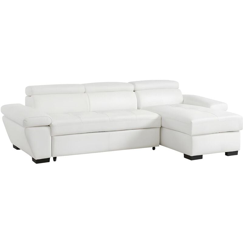 Vente-unique - Canapé d'angle convertible en cuir jonova - Blanc - Angle droit