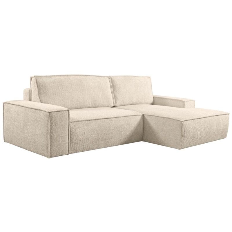 Vente-unique - Canapé d'angle convertible en tissu bouclette beige amelia - Angle droit