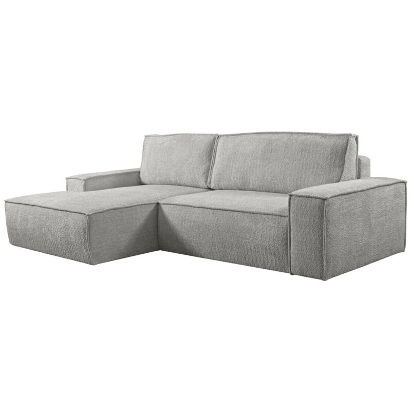 Vente-unique - Canapé d'angle convertible en tissu bouclette gris amelia - Angle Gauche