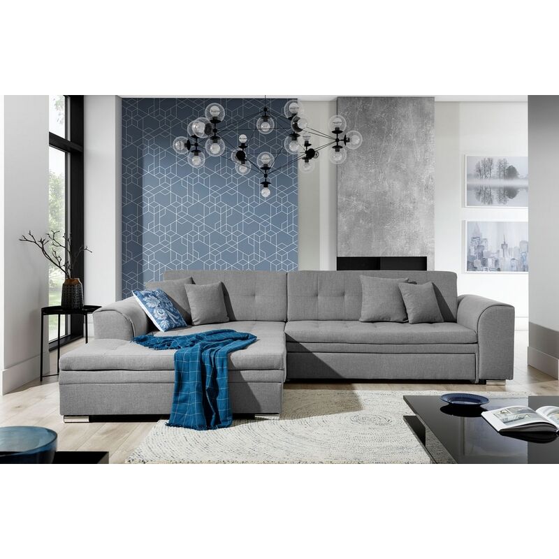 Venesetti - Canapé d'angle convertible en tissu de qualité, gris, 5/6 places, angle gauche (vu de face) - soho - Gris