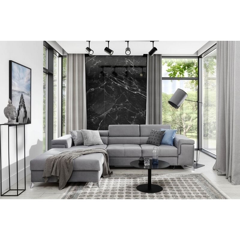 Venesetti - Canapé d'angle convertible en tissu luxe 5 places, richard, gris, angle gauche - Gris