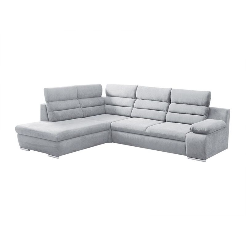 Vente-unique - Canapé d'angle convertible en tissu pylos - Gris clair - Angle gauche