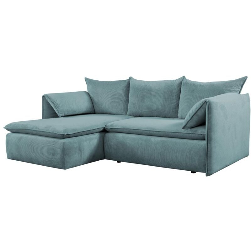 Vente-unique - Canapé d'angle gauche convertible en velours côtelé bleu teodora