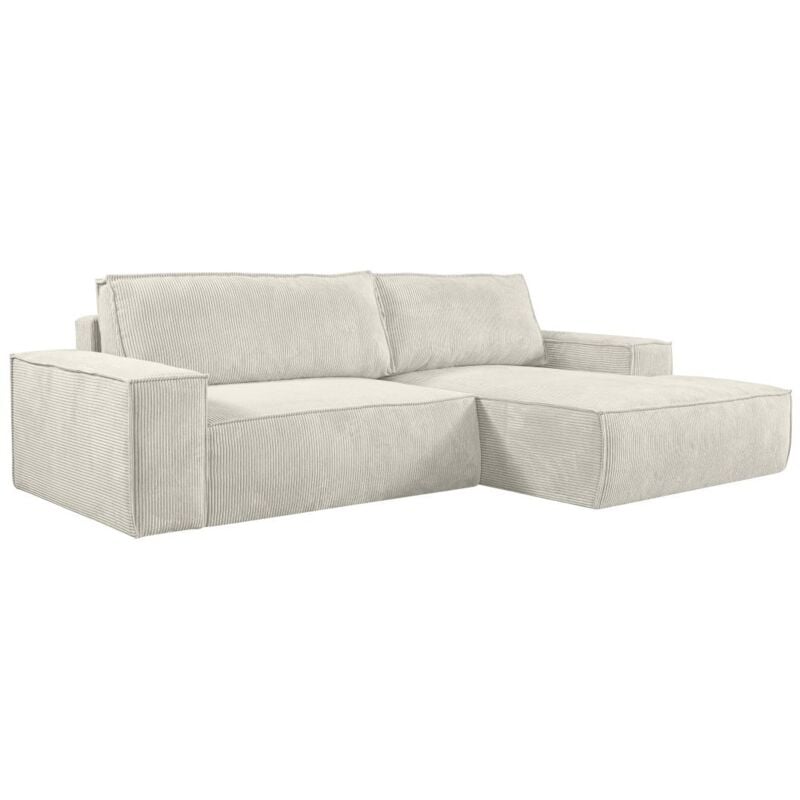 Vente-unique - Canapé d'angle droit convertible en velours côtelé beige amelia