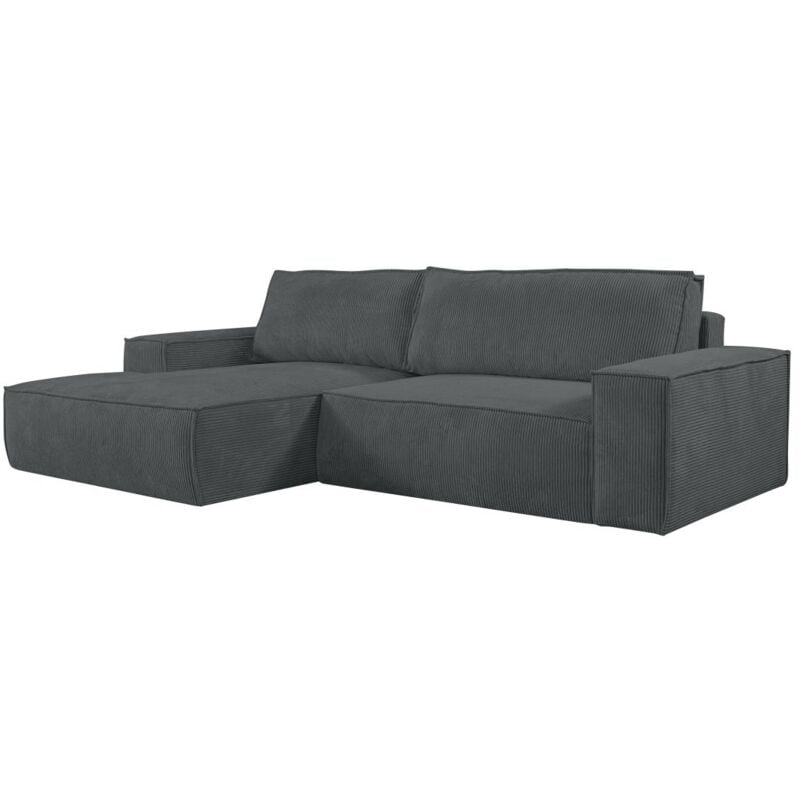 Vente-unique - Canapé d'angle gauche convertible en velours côtelé gris anthracite amelia