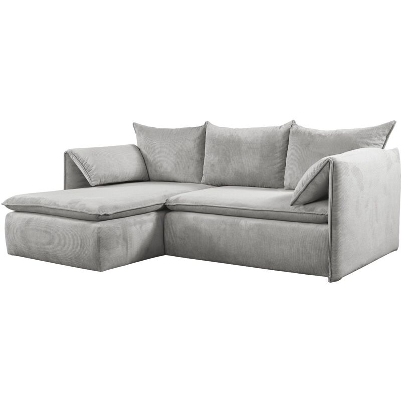 Vente-unique - Canapé d'angle gauche convertible en velours côtelé gris clair teodora