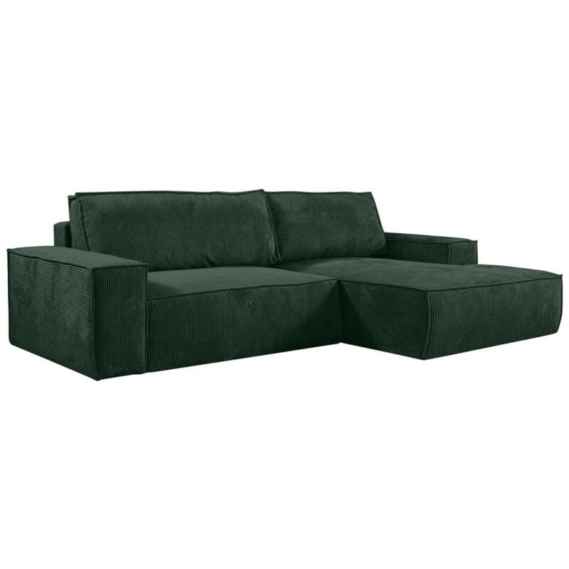 Canapé d'angle droit convertible en velours côtelé vert sapin AMELIA