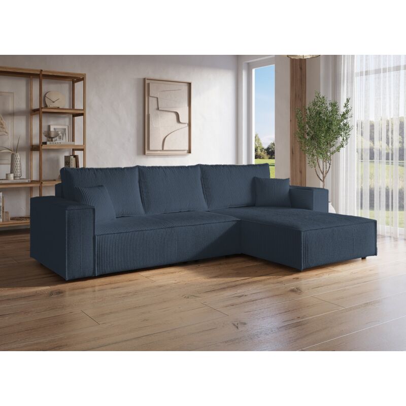 Deco In Paris - jade - Canapé d'angle convertible et réversible avec coffre en velours cotelé bleu foncé - jade