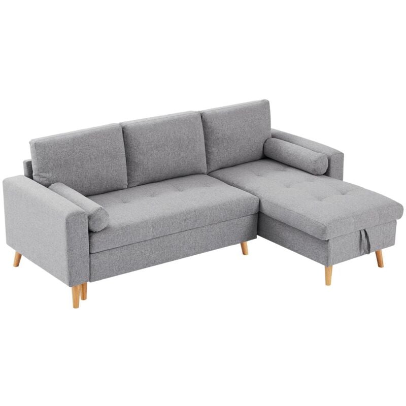 Vente-unique - Canapé d'angle convertible et réversible en tissu gris clair avec coffre de rangement kori