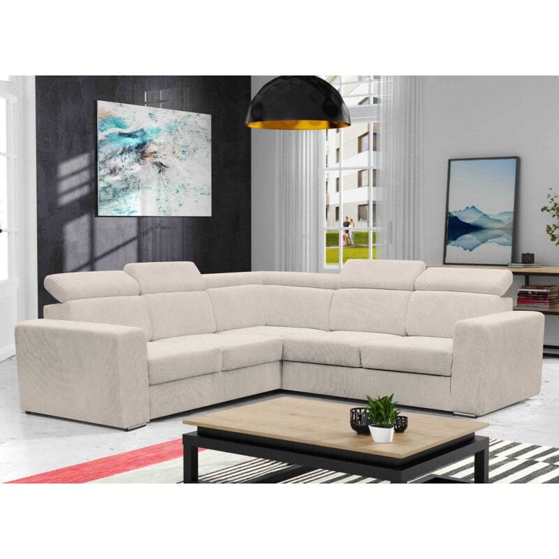 Deco In Paris - meryl - Canapé d'angle convertible et réversible en velours côtelé beige meryl