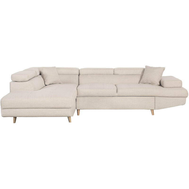 Loungitude - Canapé d'angle gauche convertible rio Scandinave avec coffre en tissu - Beige, Pieds bois
