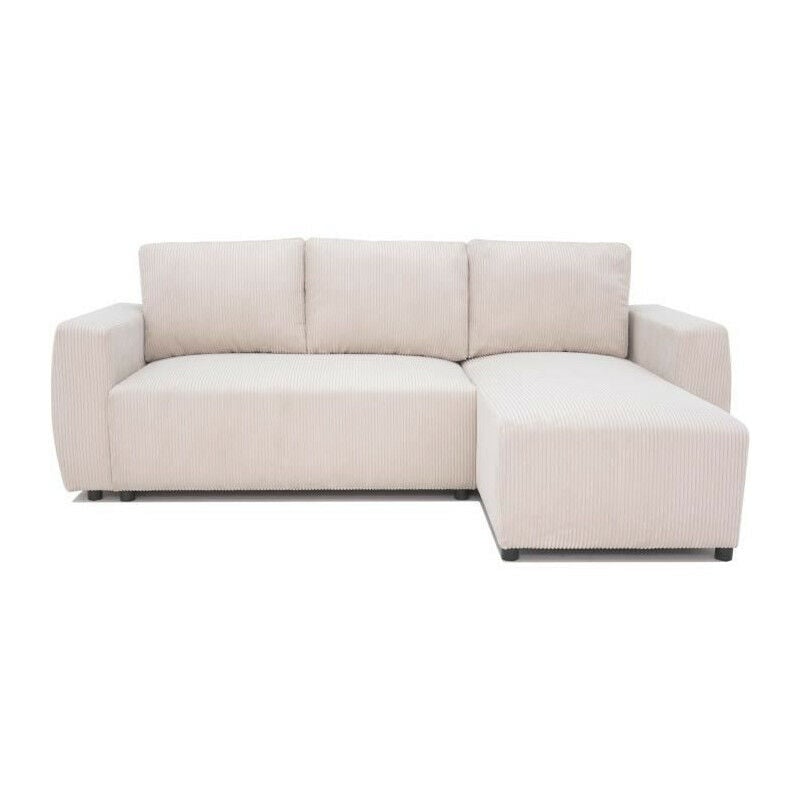 Canapé d'angle convertible réversible 3-4 places PHARELL - Velours côtelé beige - Coffre de rangement - L 244 x P 155 x H 71