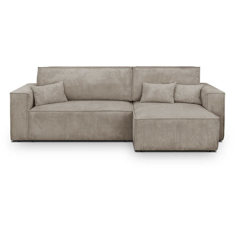 Canapé d'angle convertible réversible 4 places avec coffre de rangement en velours côtelé taupe - Livia New