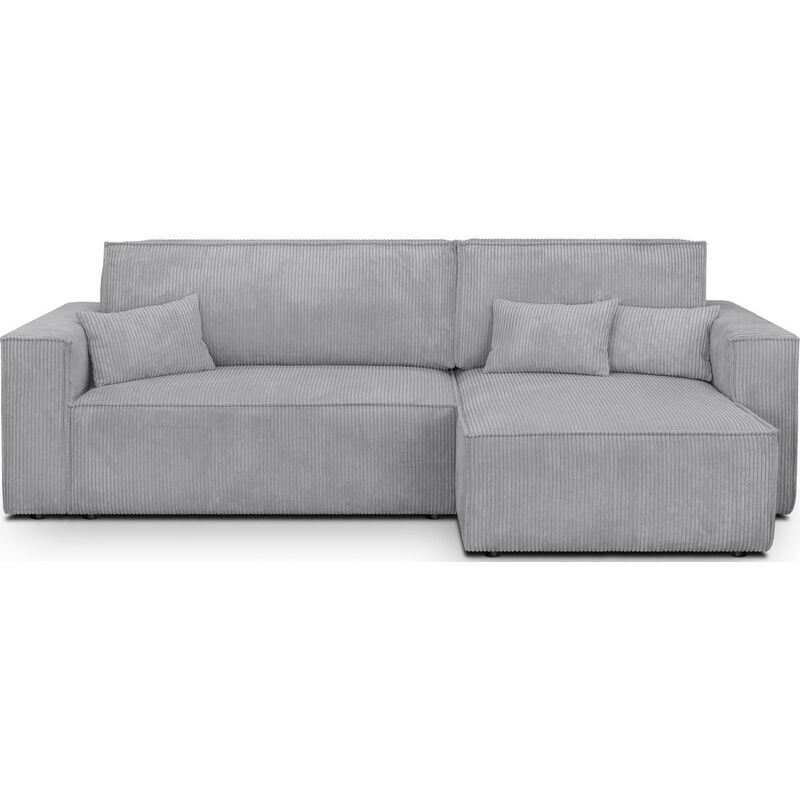 Homifab - Canapé d'angle convertible réversible 4 places avec coffre de rangement en velours côtelé gris clair - Livia