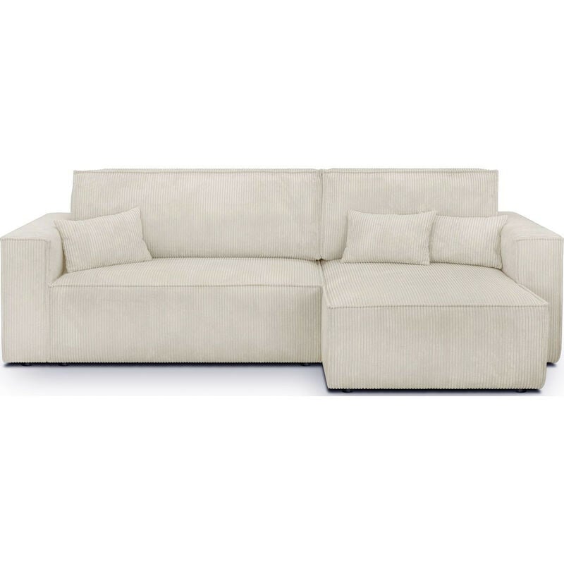 Homifab - Canapé d'angle convertible réversible 4 places avec coffre de rangement en velours côtelé beige - Livia