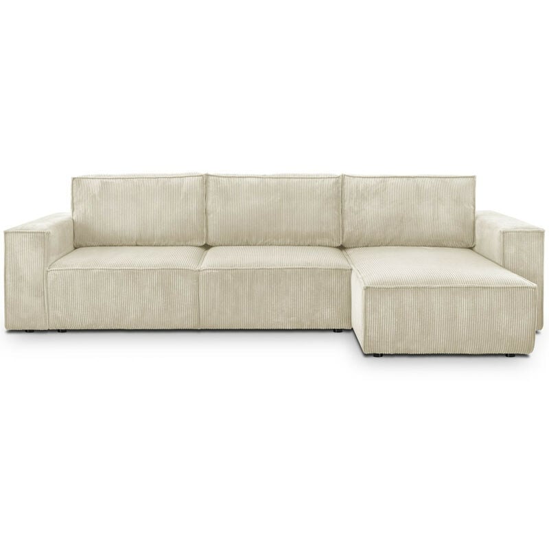 Homifab - Canapé d'angle convertible réversible 5 places avec coffre de rangement en velours côtelé Beige - Harper