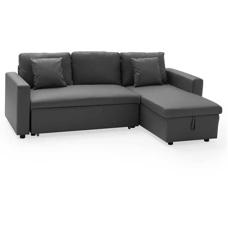 Happy Garden - Canapé d'angle convertible simili clark 3 places gris