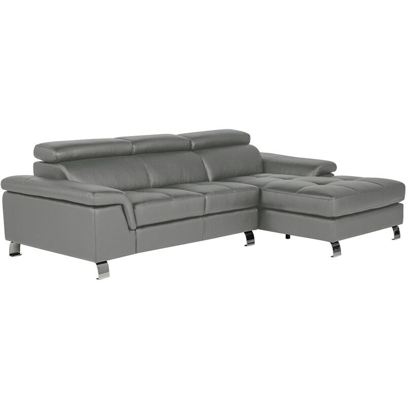 Vente-unique - Canapé d'angle cuir mishima - Gris - Angle droit