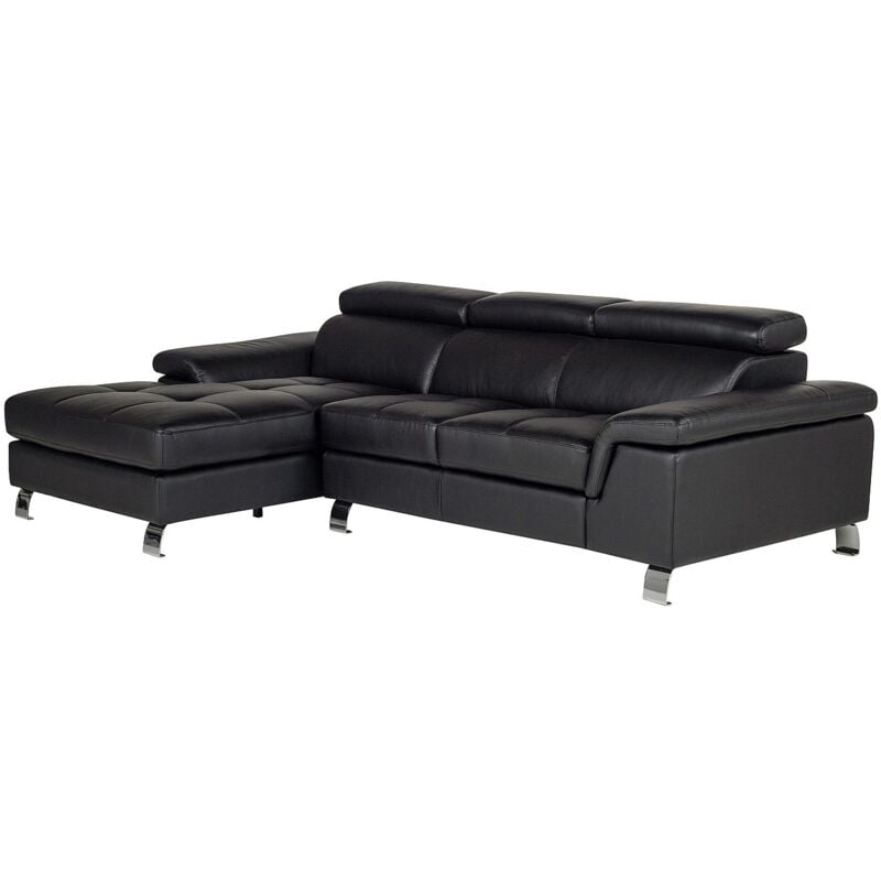 Vente-unique - Canapé d'angle cuir mishima - Noir - Angle gauche
