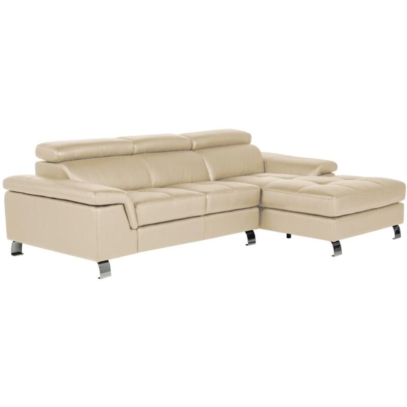 Vente-unique - Canapé d'angle cuir mishima - Taupe - Angle droit