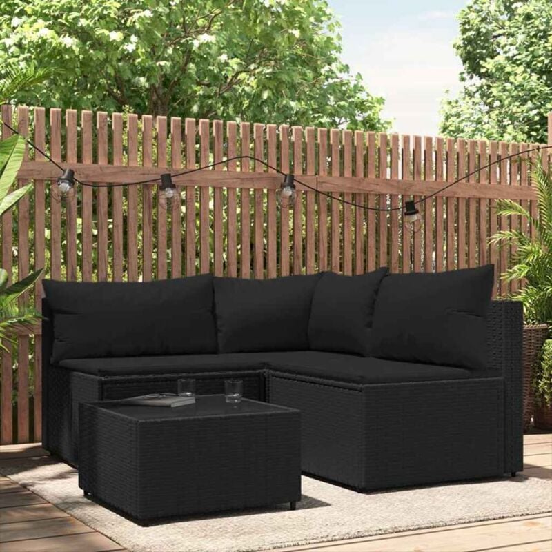Vidaxl - Salon de jardin 4 pcs avec coussins Noir Résine tressée