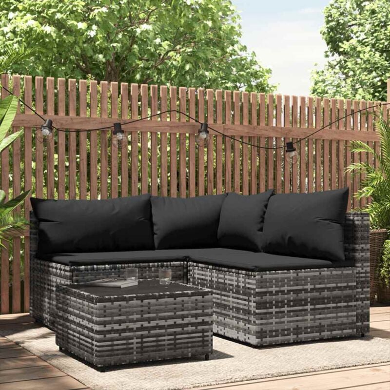 Vidaxl - Salon de jardin 4 pcs avec coussins Gris Résine tressée