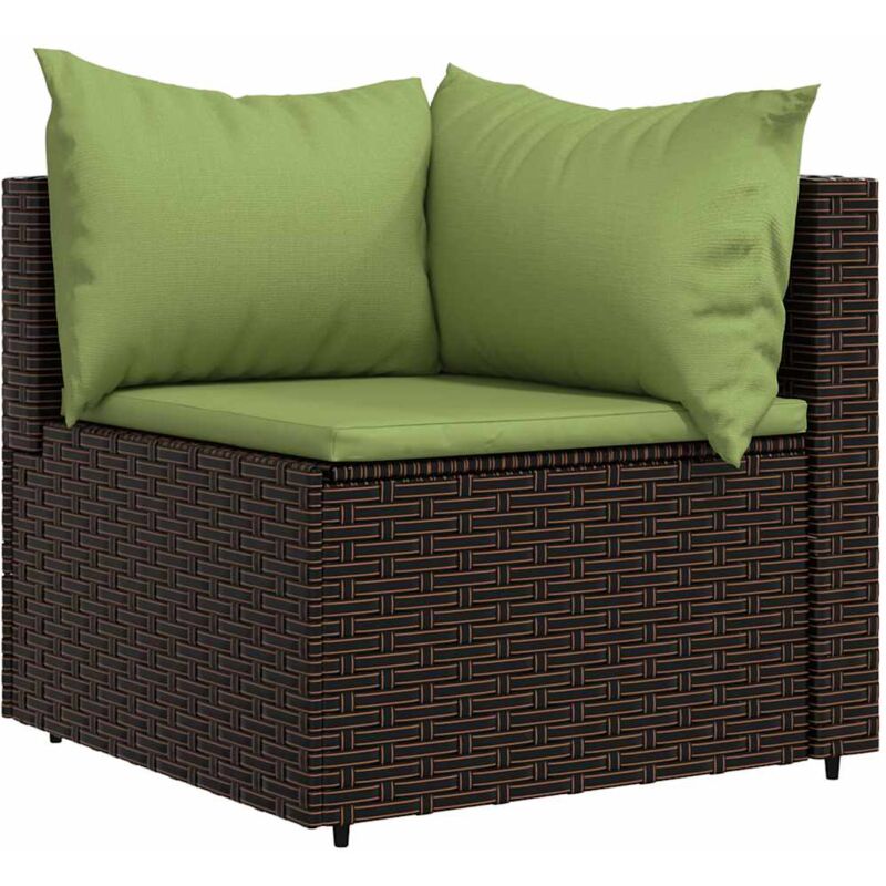 Canapé d'angle de jardin avec coussins marron résine tressée Vidaxl