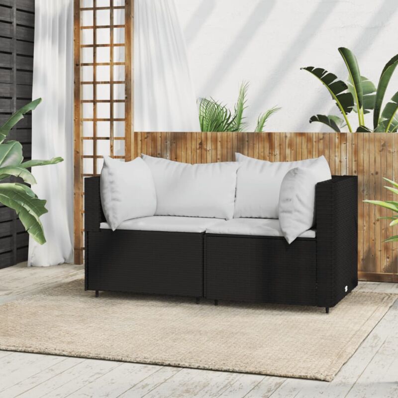 Bonnevie - Canapé d'angle de jardin Canapé relax - Banc de jardin avec coussins Noir Résine tressée BV924559 Noir