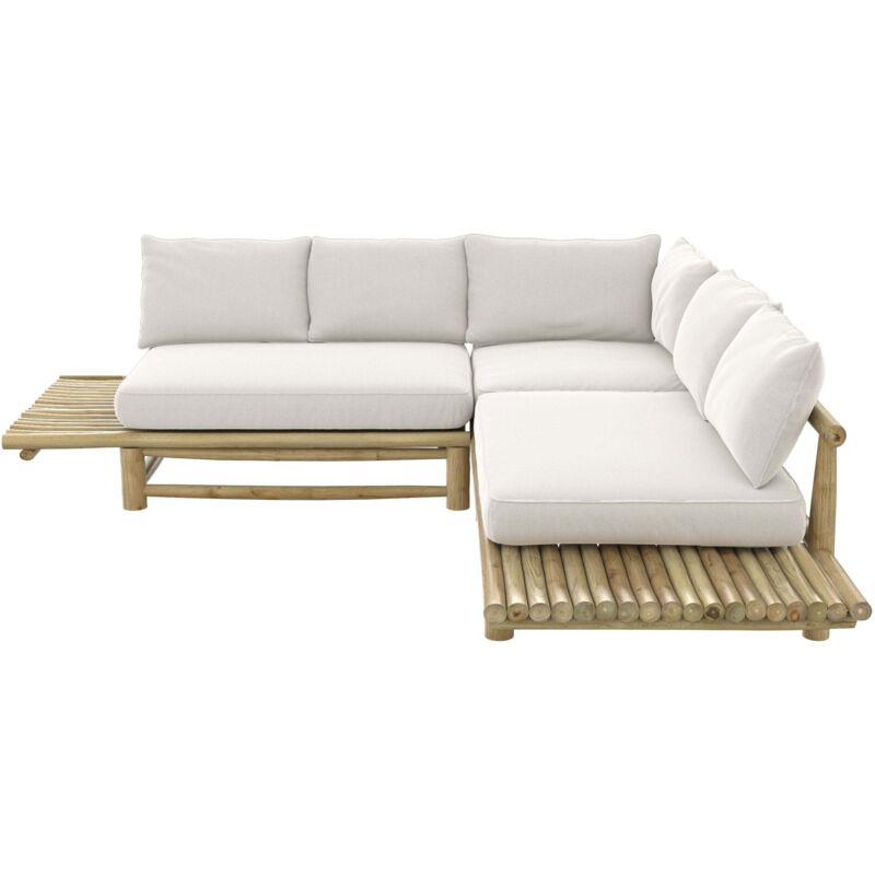 Rendez-vous Déco - Canapé d'angle de jardin 4 places en teck et coussins blancs - sunny
