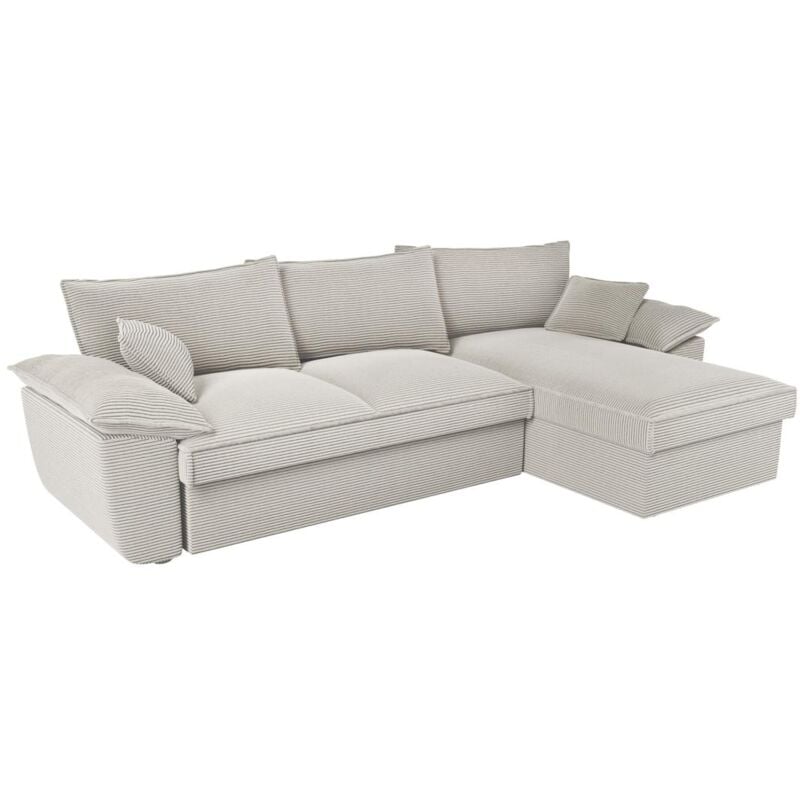 Vente-unique - Canapé d'angle droit convertible en velours côtelé gris clair avec coffre de rangement guillermo ii