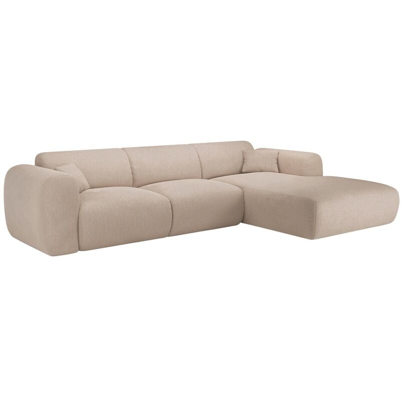 Vente-unique - Grand canapé d'angle droit en tissu texturé beige pogni de Maison Céphy