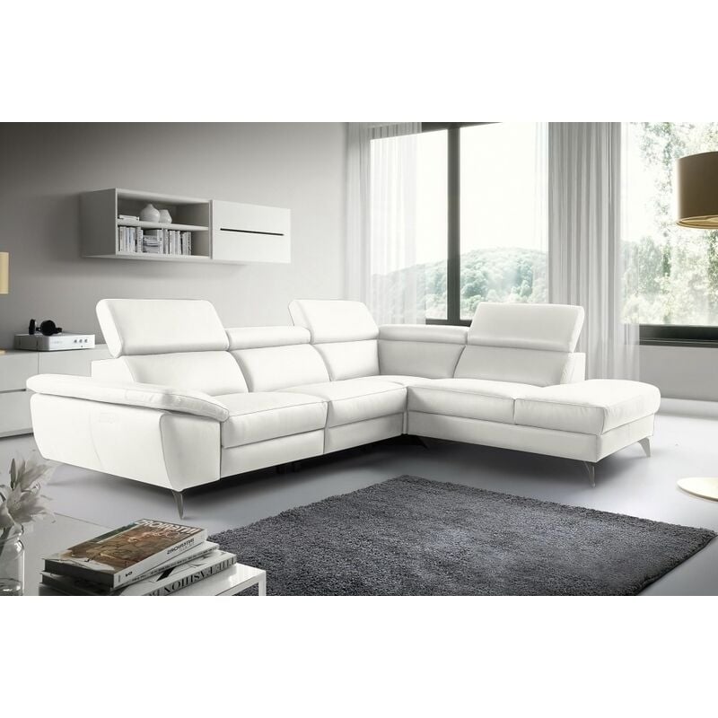 Venesetti - Canapé d'angle en 100% tout cuir épais de luxe italien, 5/6 places kasini, blanc cassé, angle droit - Blanc cassé