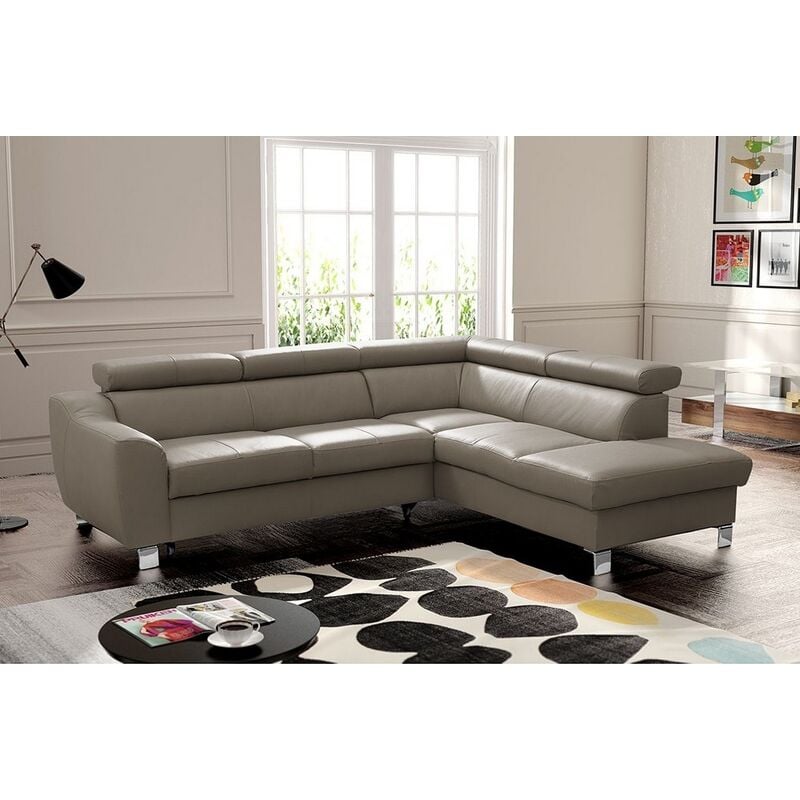 Venesetti - Canapé d'angle en cuir italien de luxe 5 places astrido, taupe, angle droit - Taupe