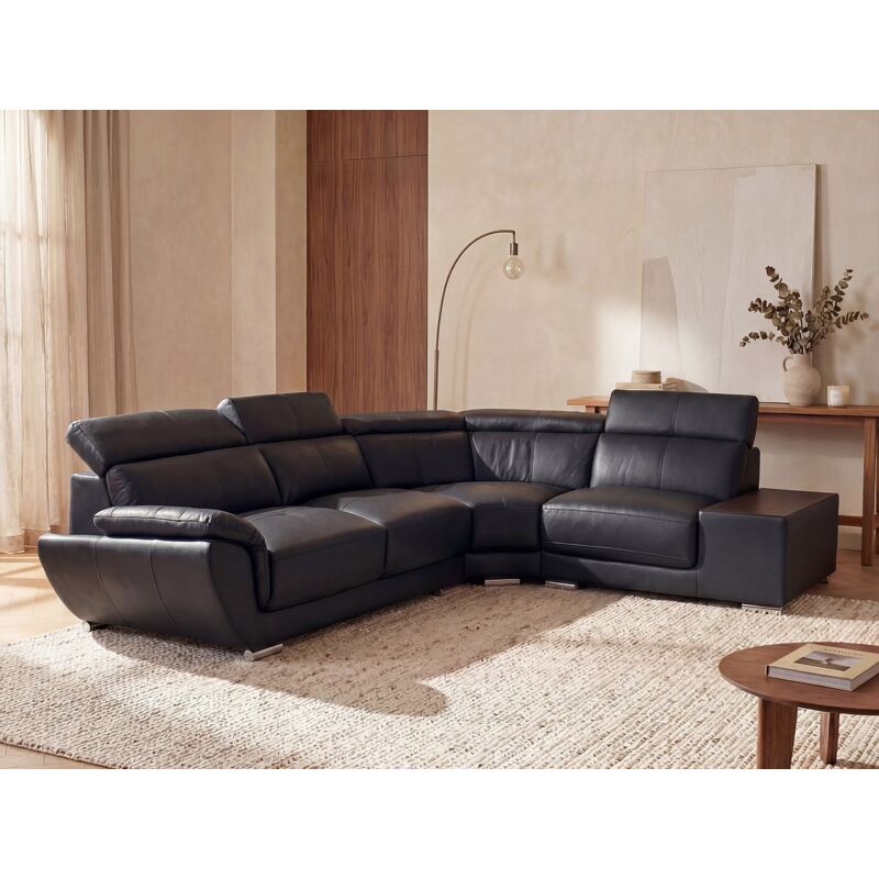 VENTE UNIQUE Canap&eacute; d'angle en cuir NAHIA - Noir - Angle droit 