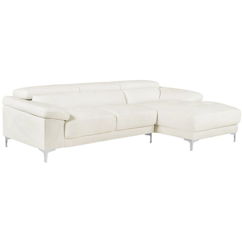Canapé d'angle en cuir SOLANGE - Blanc - Angle droit